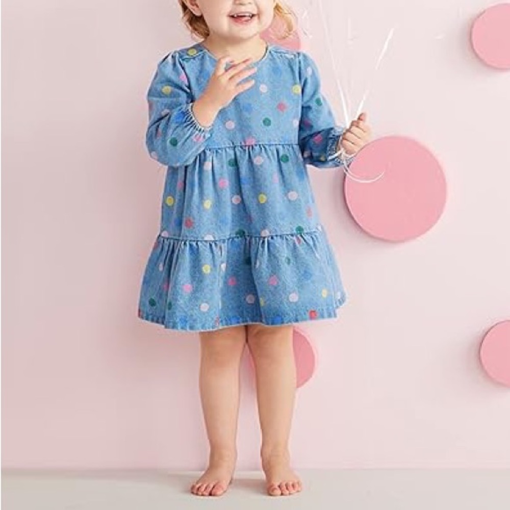 MUDPIE : Girls Denim Dot Dress